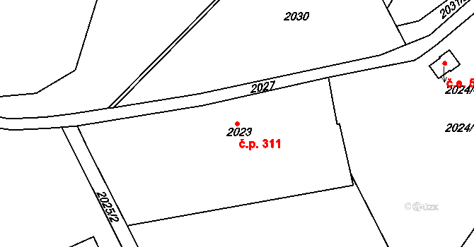 Obřany 311, Brno na parcele st. 2023 v KÚ Obřany, Katastrální mapa