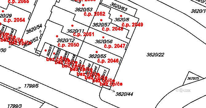 Tachov 2052 na parcele st. 3620/53 v KÚ Tachov, Katastrální mapa