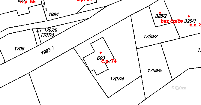 Karlov 74, Josefův Důl na parcele st. 603 v KÚ Karlov u Josefova Dolu, Katastrální mapa
