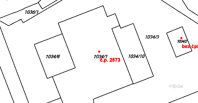 Znojmo 2573 na parcele st. 1034/1 v KÚ Znojmo-město, Katastrální mapa