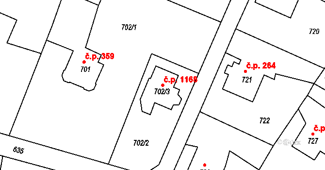 Liberec XIV-Ruprechtice 1168, Liberec na parcele st. 702/3 v KÚ Ruprechtice, Katastrální mapa