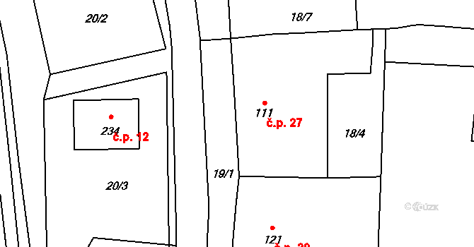 Dolní Cetno 27, Niměřice na parcele st. 111 v KÚ Niměřice, Katastrální mapa