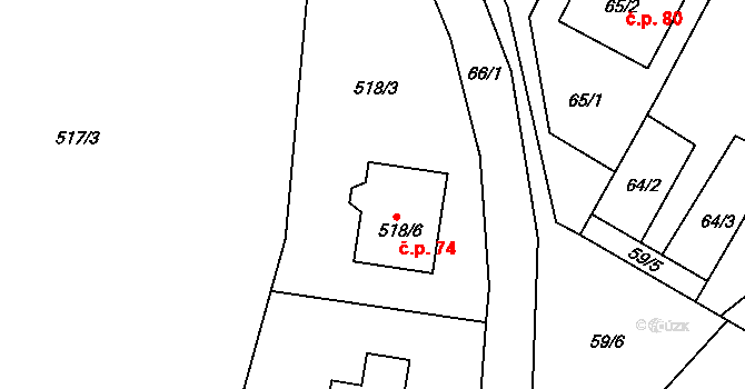 Chvalešovice 74, Dříteň na parcele st. 518/6 v KÚ Chvalešovice, Katastrální mapa