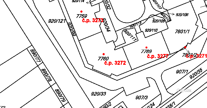 Kroměříž 3272 na parcele st. 7760 v KÚ Kroměříž, Katastrální mapa