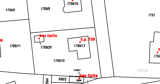 Hrádek nad Nisou 738 na parcele st. 1789/13 v KÚ Hrádek nad Nisou, Katastrální mapa
