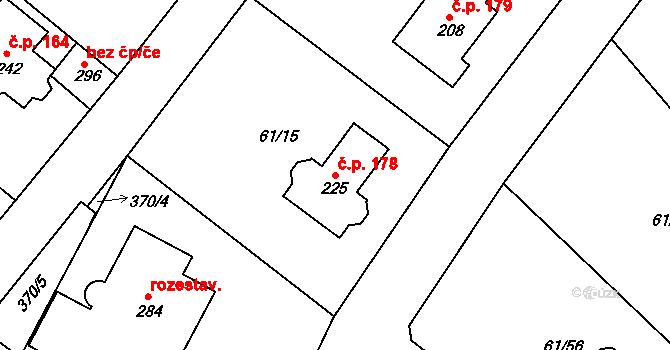 Čakovičky 178 na parcele st. 225 v KÚ Čakovičky, Katastrální mapa