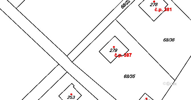 Senohraby 387 na parcele st. 279 v KÚ Senohraby, Katastrální mapa