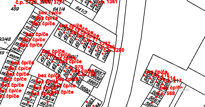 Chomutov 1280 na parcele st. 5658 v KÚ Chomutov I, Katastrální mapa