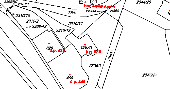 Horní Rokytnice 688, Rokytnice nad Jizerou na parcele st. 1287/1 v KÚ Horní Rokytnice nad Jizerou, Katastrální mapa