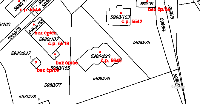 Chomutov 5645 na parcele st. 5980/220 v KÚ Chomutov I, Katastrální mapa