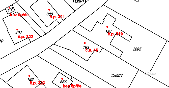 Rumburk 3-Dolní Křečany 46, Rumburk na parcele st. 193 v KÚ Dolní Křečany, Katastrální mapa