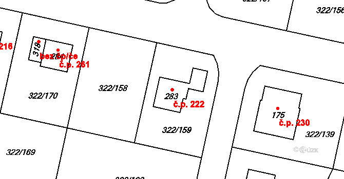 Bubovice 222 na parcele st. 283 v KÚ Bubovice, Katastrální mapa