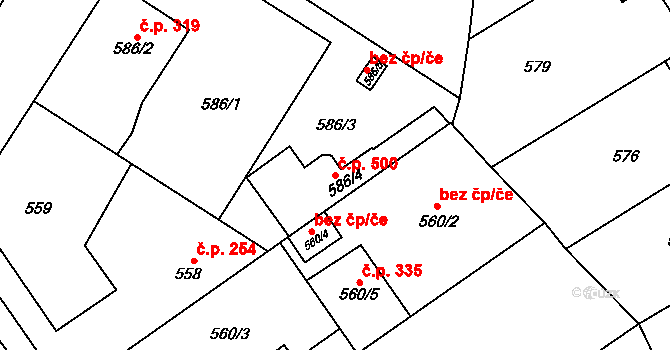 Josefov 500, Jaroměř na parcele st. 586/4 v KÚ Josefov u Jaroměře, Katastrální mapa