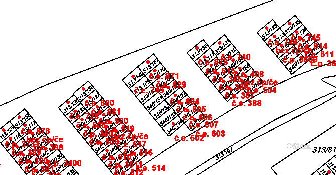 Vyškov-Předměstí 604, Vyškov na parcele st. 340/156 v KÚ Vyškov, Katastrální mapa