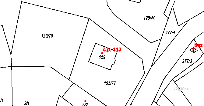 Doubek 113 na parcele st. 159 v KÚ Doubek, Katastrální mapa