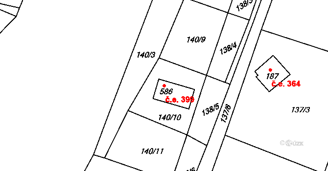Mrač 399 na parcele st. 586 v KÚ Mrač, Katastrální mapa