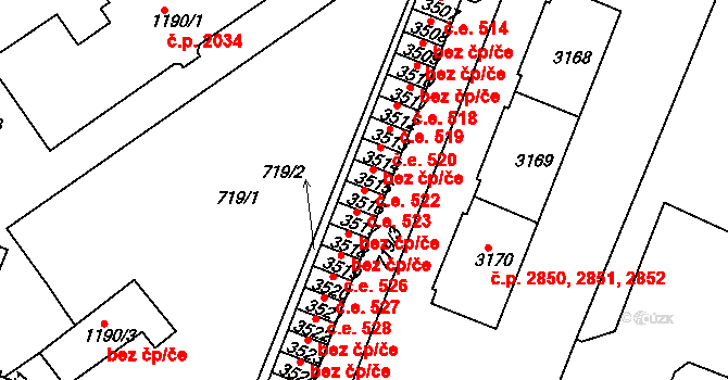 Havlíčkův Brod 523 na parcele st. 3516 v KÚ Havlíčkův Brod, Katastrální mapa