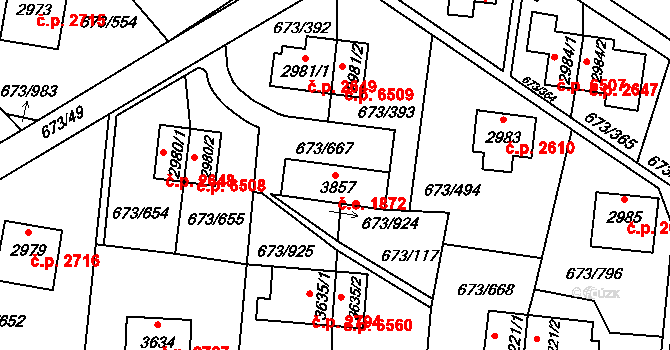 Zlín 1872 na parcele st. 3857 v KÚ Zlín, Katastrální mapa