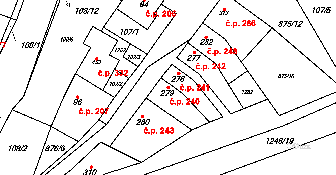 Jimramov 240 na parcele st. 279 v KÚ Jimramov, Katastrální mapa