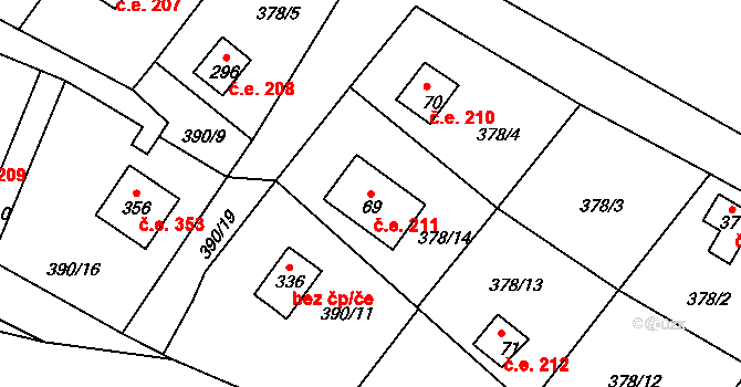 Mechová 211, Lipová na parcele st. 69 v KÚ Mechová, Katastrální mapa