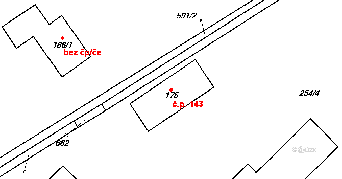 Lipnice 143, Dvůr Králové nad Labem na parcele st. 175 v KÚ Lipnice u Dvora Králové, Katastrální mapa