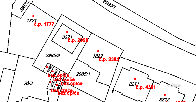 Zlín 2384 na parcele st. 1822 v KÚ Zlín, Katastrální mapa