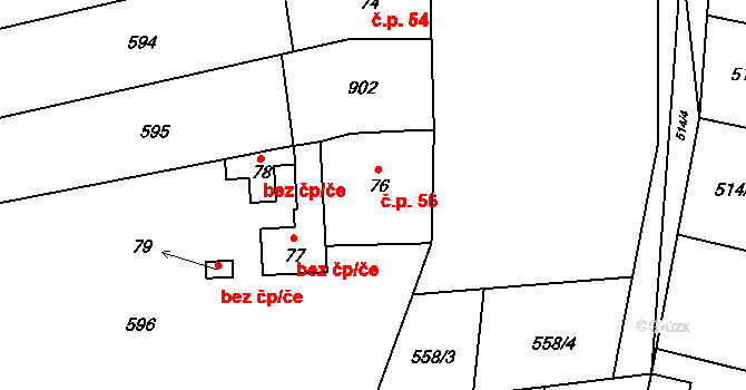 Boškůvky 56, Prusy-Boškůvky na parcele st. 76 v KÚ Boškůvky, Katastrální mapa