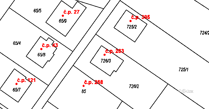 Oldřišov 263 na parcele st. 726/3 v KÚ Oldřišov, Katastrální mapa