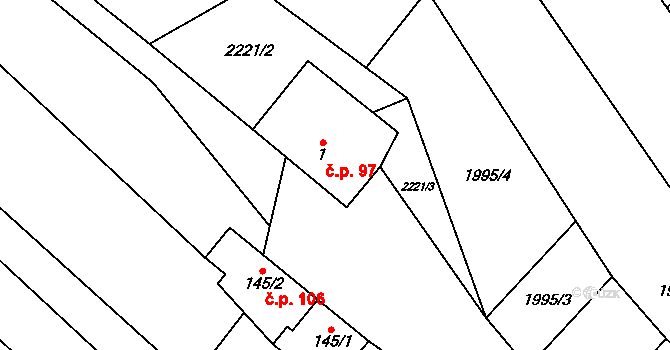 Drysice 97 na parcele st. 1 v KÚ Drysice, Katastrální mapa