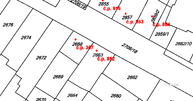 Hluk 852 na parcele st. 2663 v KÚ Hluk, Katastrální mapa
