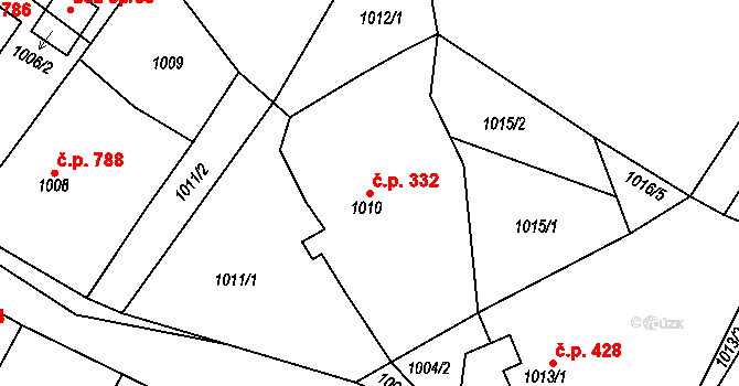 Buchlovice 332 na parcele st. 1010 v KÚ Buchlovice, Katastrální mapa