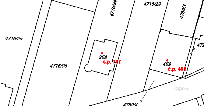 Boršice 707 na parcele st. 958 v KÚ Boršice u Buchlovic, Katastrální mapa