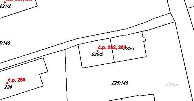 Meziboří 261,262 na parcele st. 225/1 v KÚ Meziboří u Litvínova, Katastrální mapa