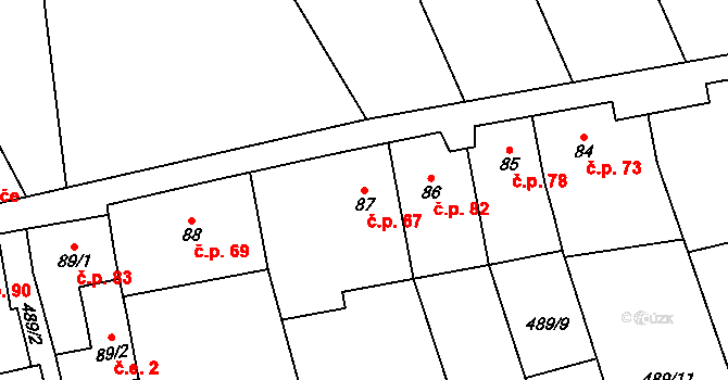 Cvrčovice 67 na parcele st. 87 v KÚ Cvrčovice, Katastrální mapa