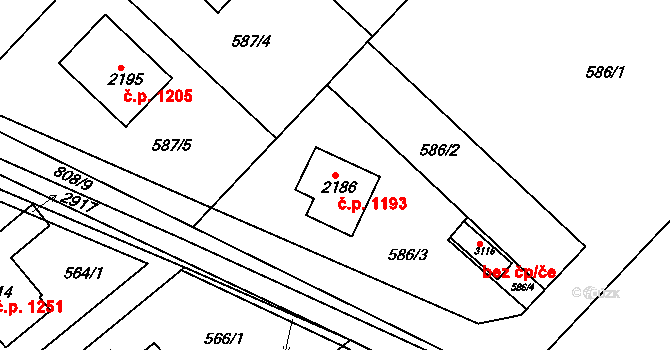 Neratovice 1193 na parcele st. 2186 v KÚ Neratovice, Katastrální mapa