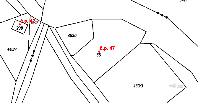 Malá Lečice 47, Bojanovice na parcele st. 56 v KÚ Malá Lečice, Katastrální mapa