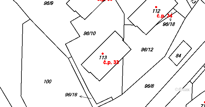Drahotín 33 na parcele st. 113 v KÚ Drahotín, Katastrální mapa
