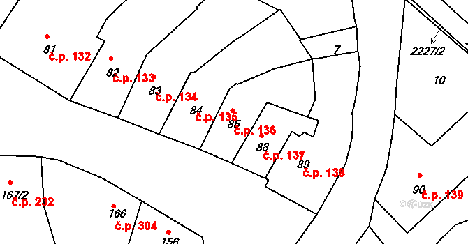 Radnice 136 na parcele st. 85 v KÚ Radnice u Rokycan, Katastrální mapa