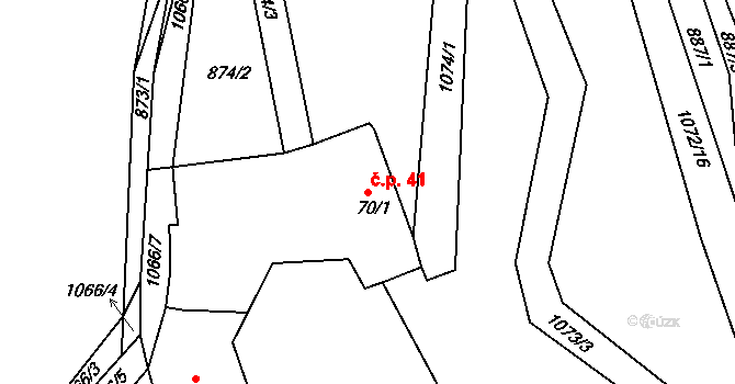 Skořice 41 na parcele st. 70/1 v KÚ Skořice, Katastrální mapa