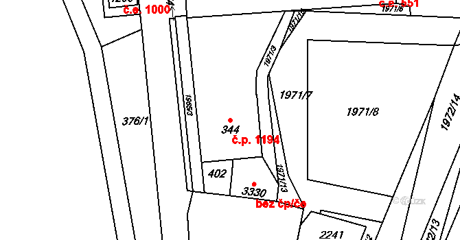 Náchod 1194 na parcele st. 344 v KÚ Náchod, Katastrální mapa