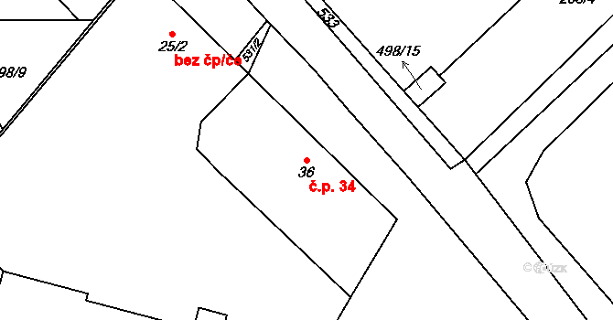 Dražkov 34, Sezemice na parcele st. 36 v KÚ Dražkov nad Labem, Katastrální mapa