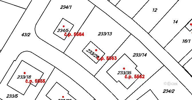 Helenín 5563, Jihlava na parcele st. 233/28 v KÚ Helenín, Katastrální mapa