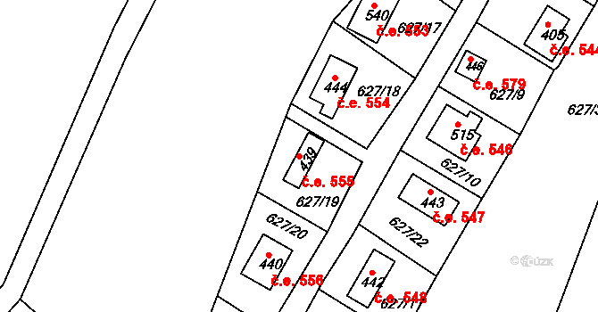 Chotouň 555, Pohoří na parcele st. 439 v KÚ Pohoří u Prahy, Katastrální mapa