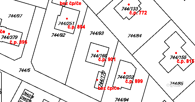 Kolovraty 901, Praha na parcele st. 744/169 v KÚ Kolovraty, Katastrální mapa