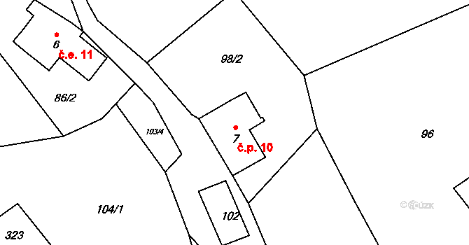 Kamenická Stráň 10, Růžová na parcele st. 7 v KÚ Kamenická Stráň, Katastrální mapa