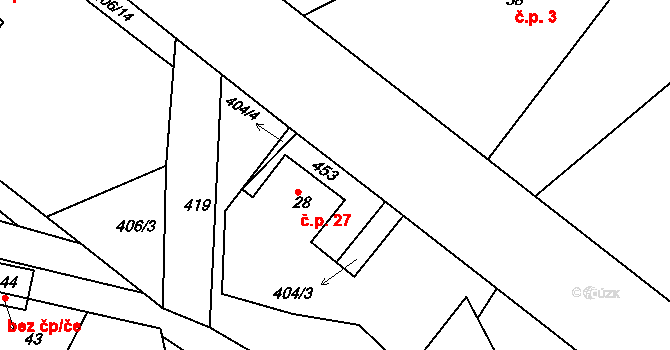Kraborovice 27 na parcele st. 28 v KÚ Kraborovice, Katastrální mapa
