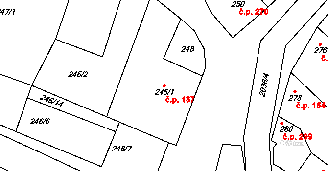 Pouzdřany 137 na parcele st. 245/1 v KÚ Pouzdřany, Katastrální mapa