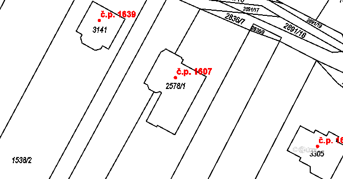 Bystřice pod Hostýnem 1607 na parcele st. 2578/1 v KÚ Bystřice pod Hostýnem, Katastrální mapa