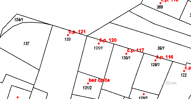 Šanov 120 na parcele st. 131/1 v KÚ Šanov nad Jevišovkou, Katastrální mapa
