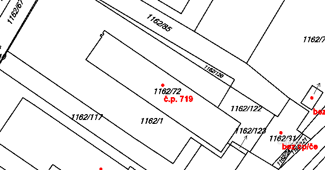 Znojmo 719 na parcele st. 1162/72 v KÚ Znojmo-město, Katastrální mapa
